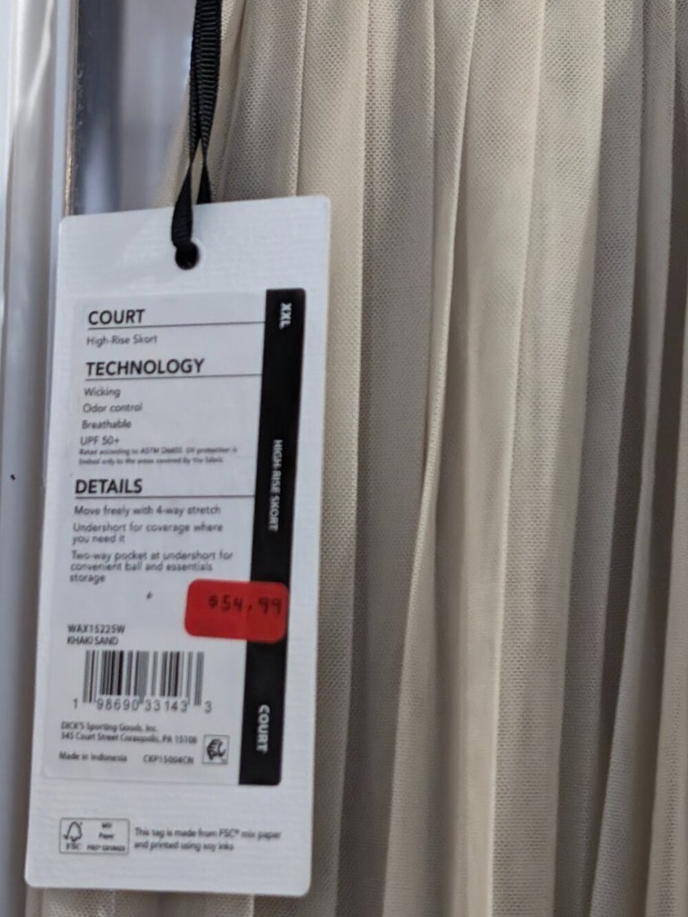 🎾 Calia High-Rise Pleated Court Skort Khaki Sand XXL NWT Two Way Pockets - Picture 8 of 8